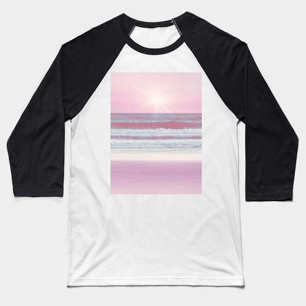 Pink Sunset Beach Baseball T-Shirt by deadright